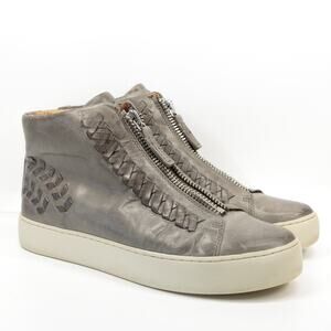 FRYE Lena Whip Zip High Sneakers Gray Woven Leather Ankle Boots Boho‎ Sz 7.5